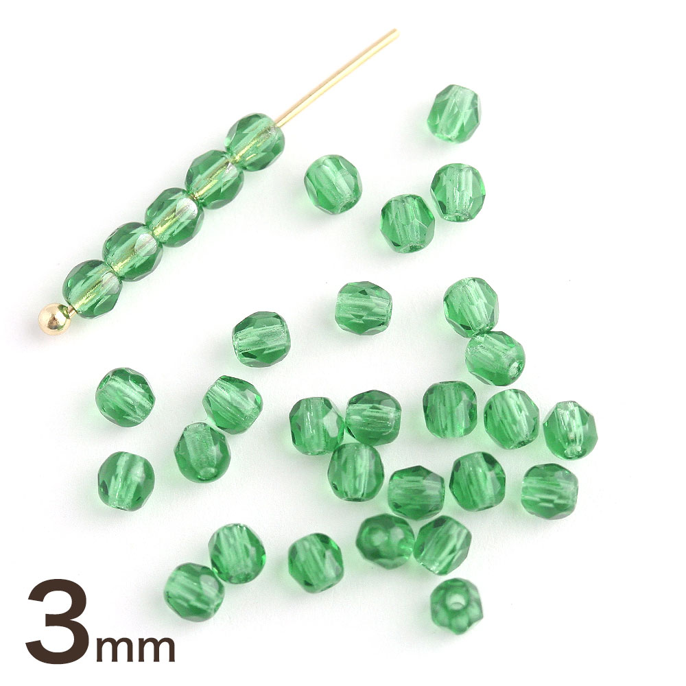 楽天市場】チェコビーズ FP 3mm ライトエメラルドグリーン 30個