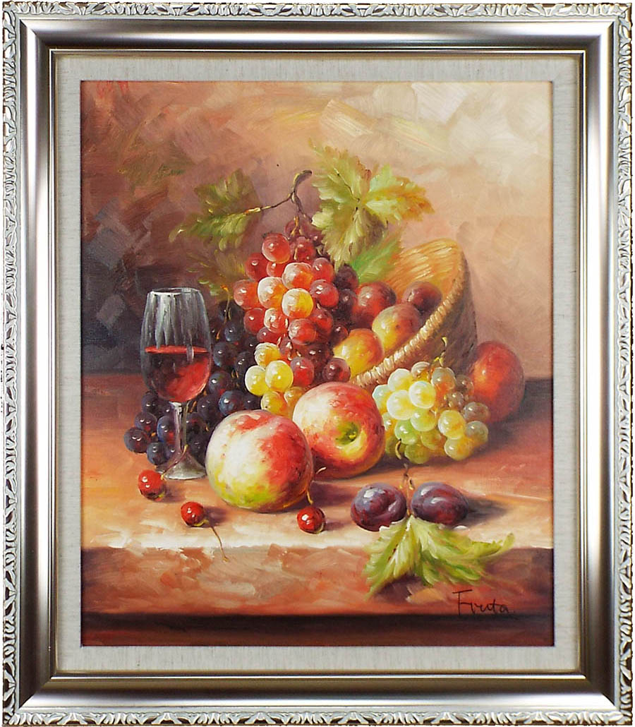 絵画 インテリア 額付(黒) 油絵 uF6-120309 静物 果物 絵画 インテリア