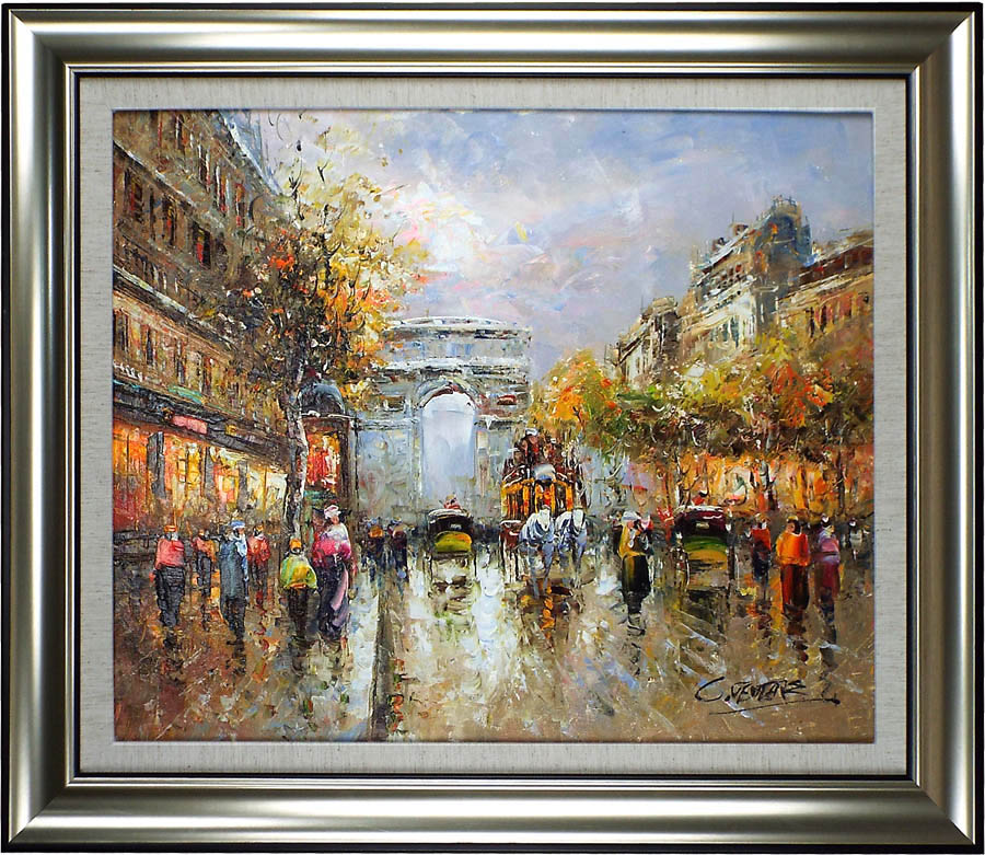 パリの街角 凱旋門 シャンゼリゼ 油彩画 油絵 アート 美術 芸術 絵画