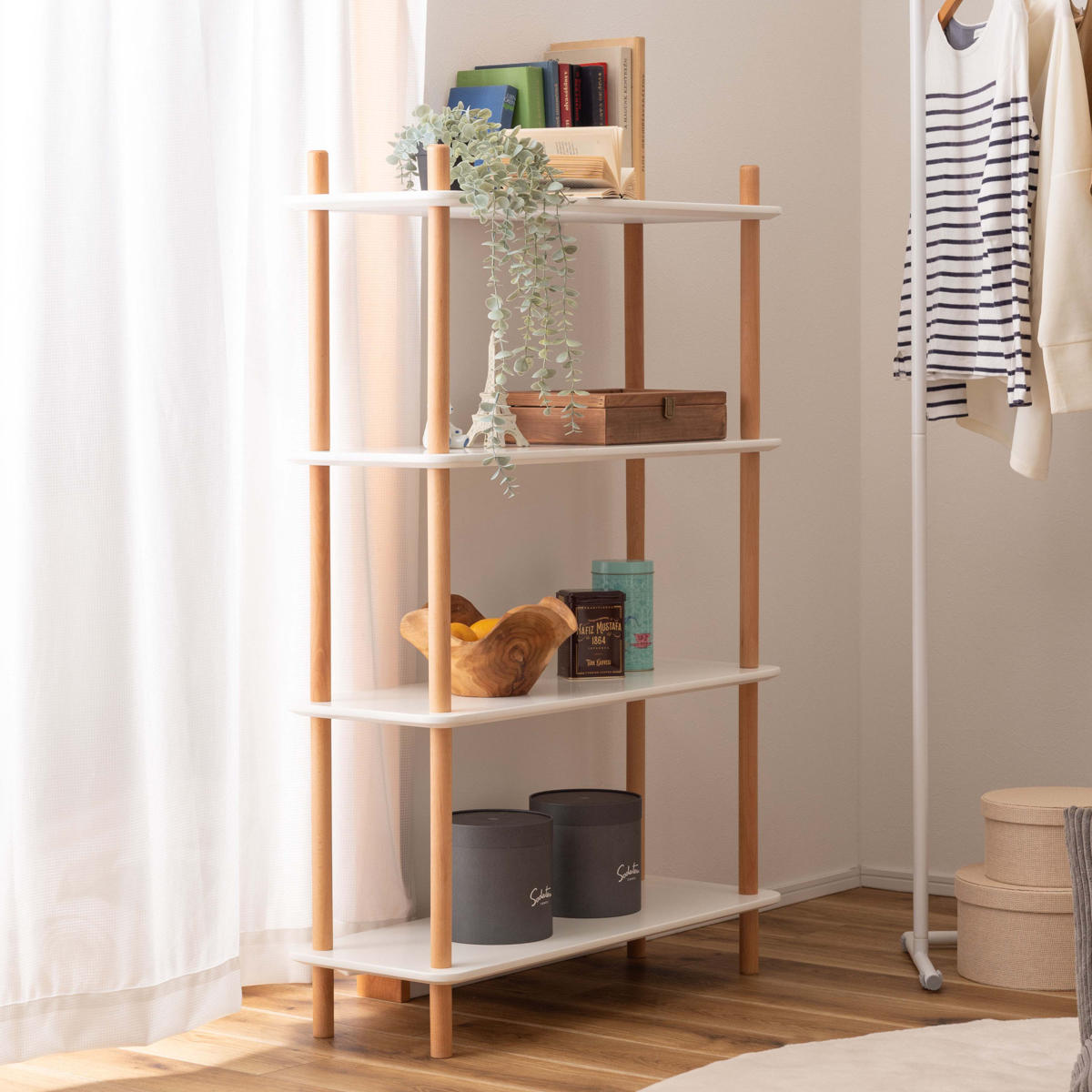 楽天市場】オープンラック 4段 簡単組立て 天然木フレーム 幅80cm