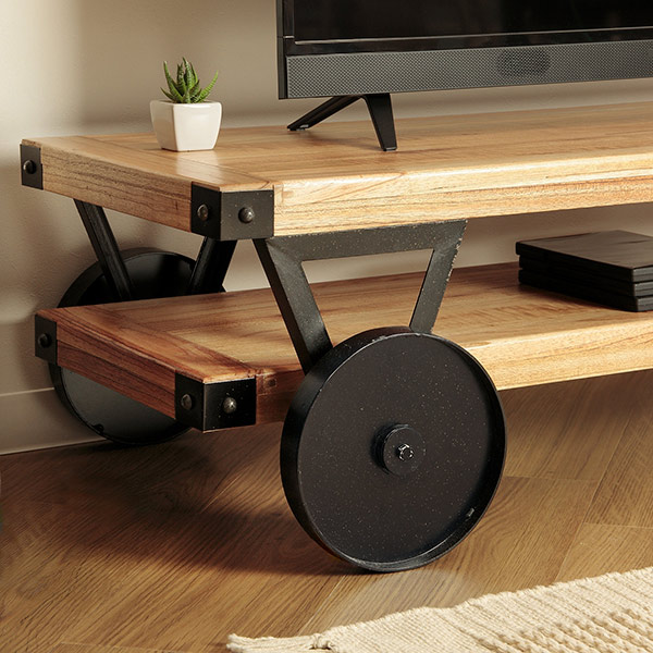 ミッドセンチュリー ブラウン 木製サイドテーブル ボールキャスター