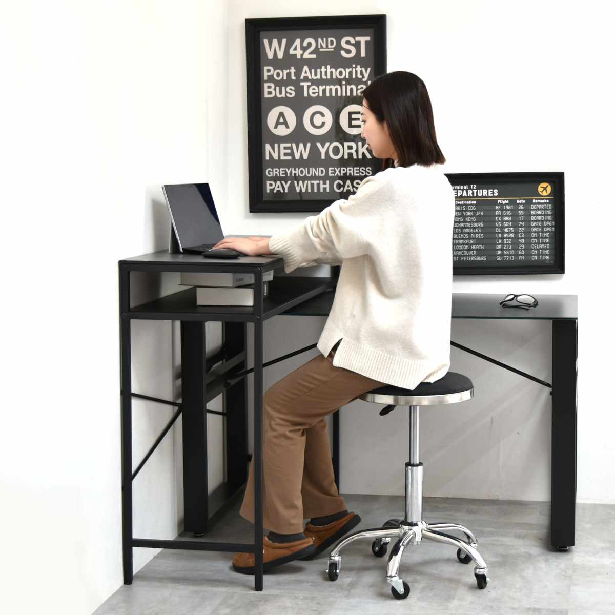 楽天市場】スツール 昇降式 座面高43.5～58cm ステンレスフレーム Sten