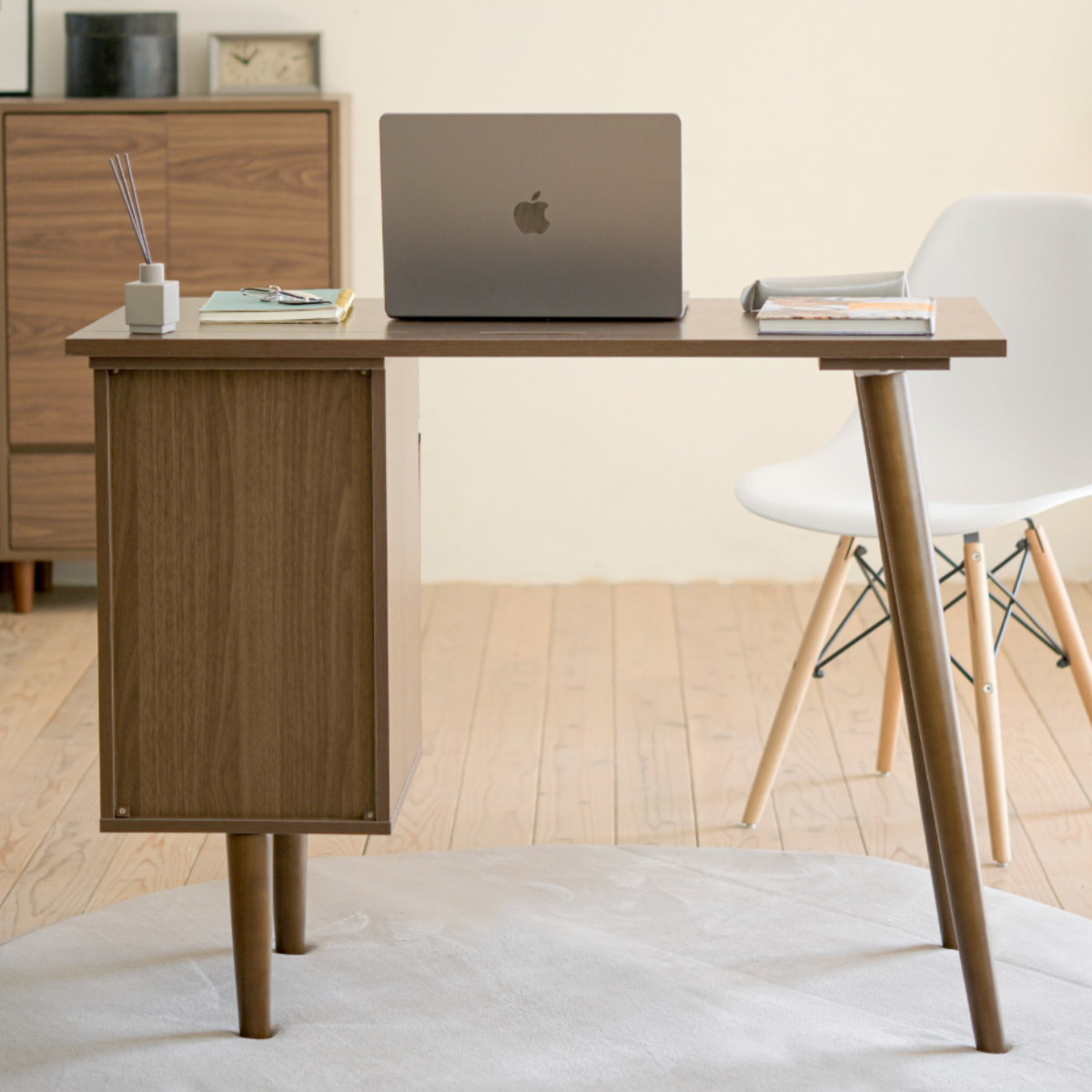 北欧デザイン木製多機能デスク 引き出しと収納ラック付き パソコン
