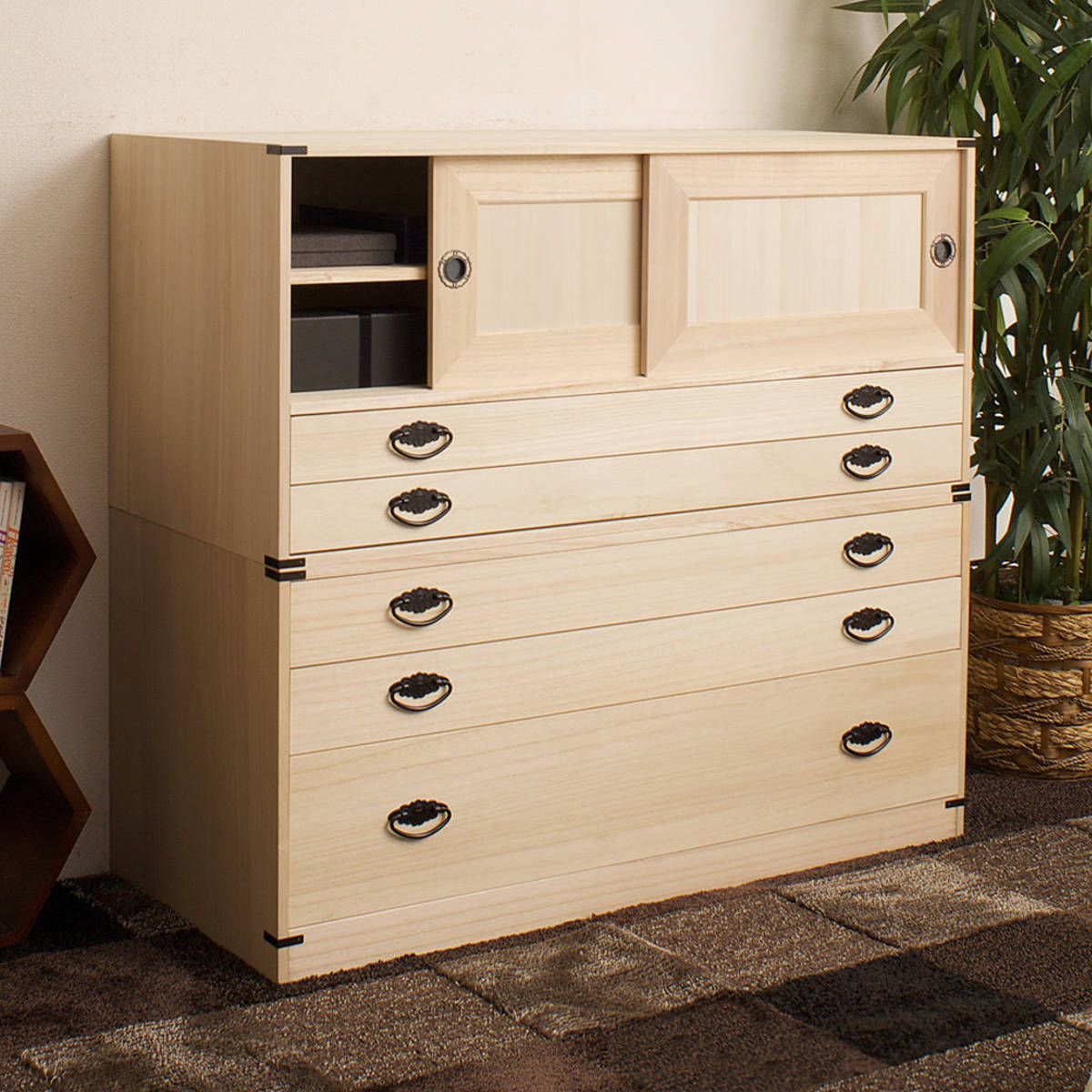 楽天市場】桐タンス 5段 引き戸タイプ 着物用 幅99 高さ90cm （ 桐