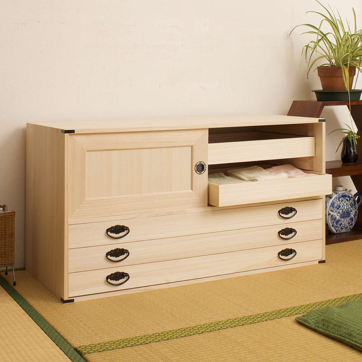 楽天市場】桐タンス 幅99.5cm 引出し3段 上置き兼用 引戸 日本製 （ 桐