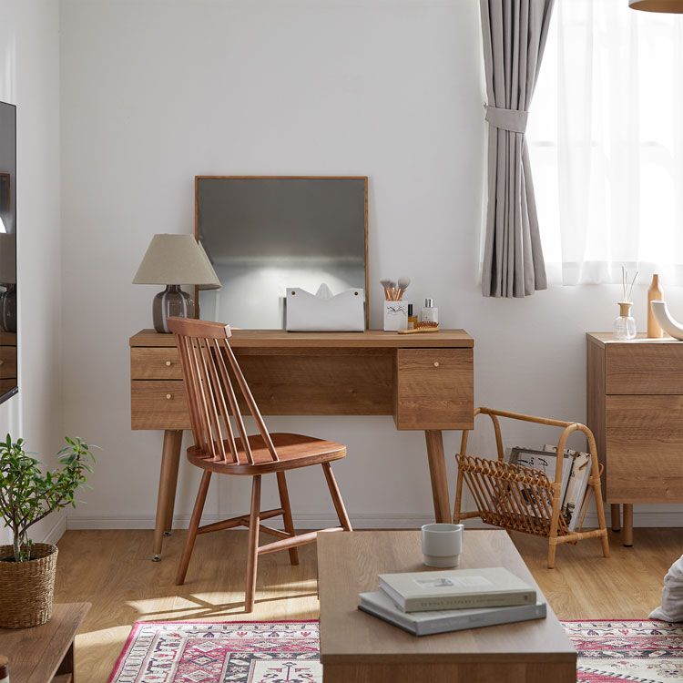 超美品】LOWYA/木製デスク/ドレッサー/幅110cm/ナチュラルブラウン