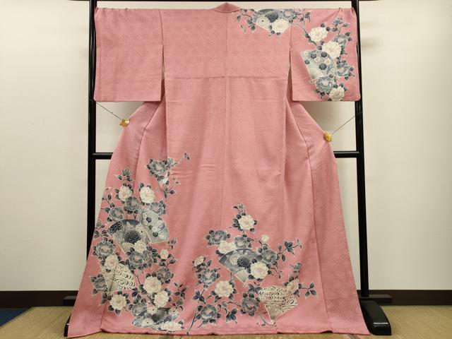 D831 訪問着 絞り 花刺繍 正絹 着物 袷 極美品 絞り訪問着 女性