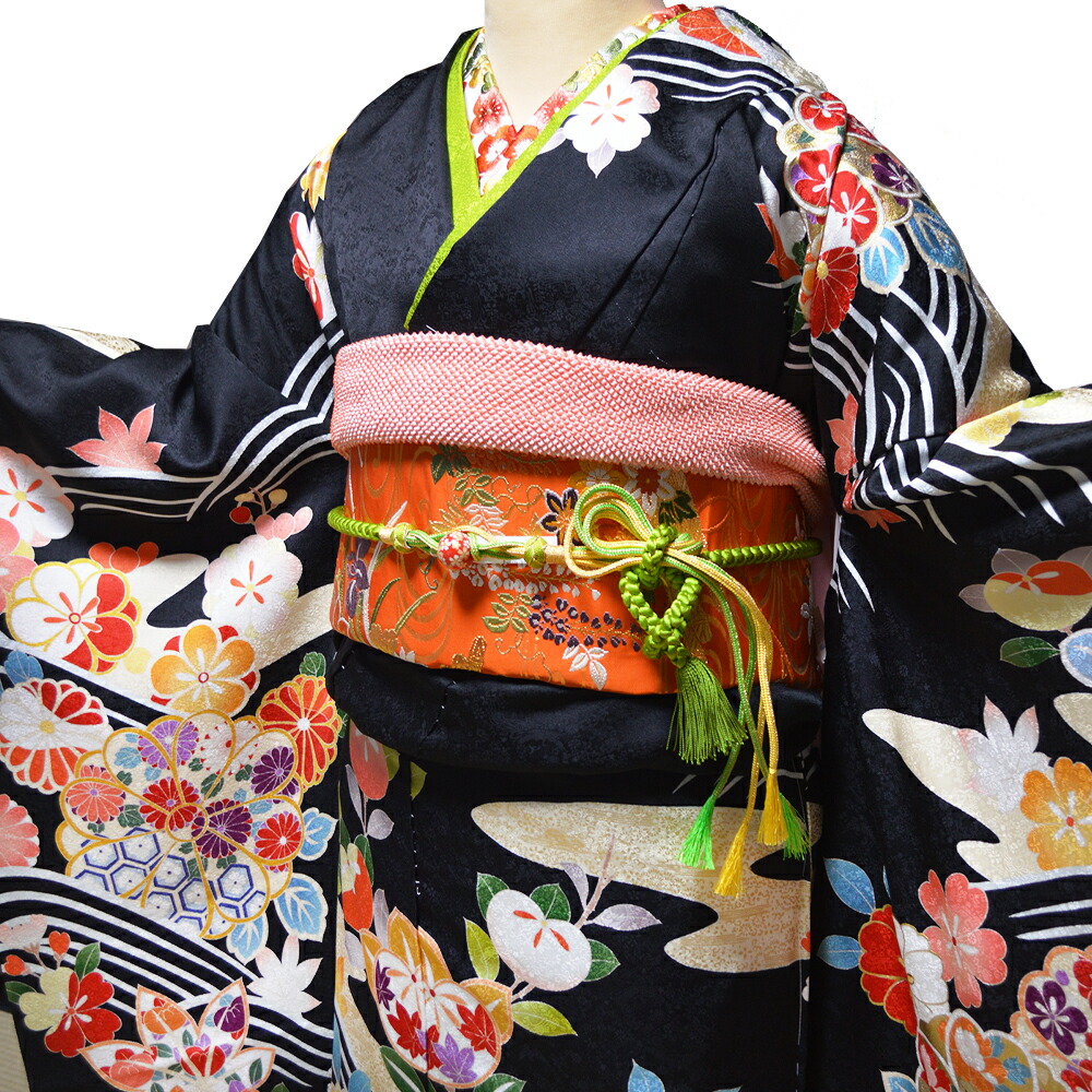 楽天市場】京友禅 正絹 振袖 30点 セット 黒 成人式 ふりそで 振袖