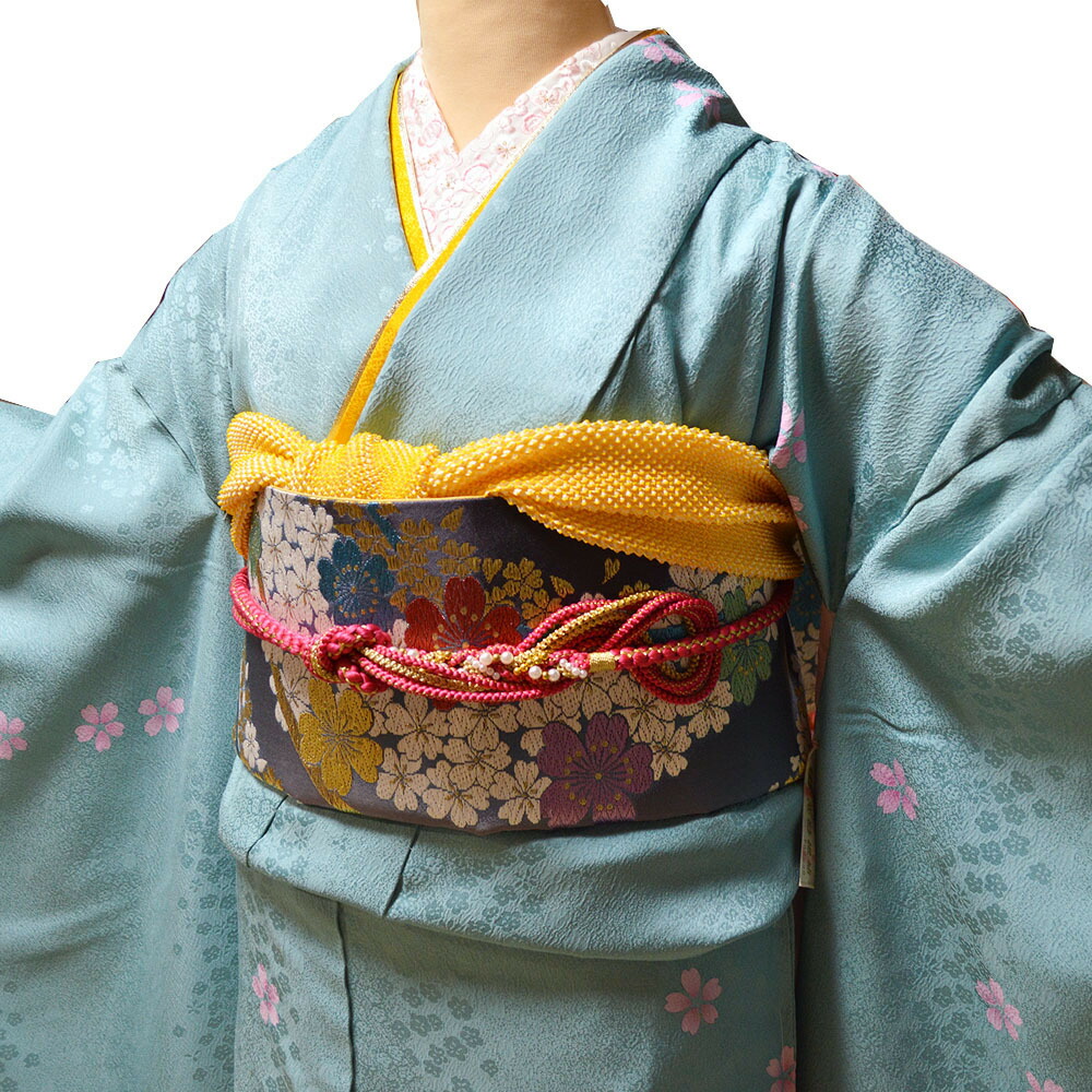 振袖フルセット 深緑 黒 金彩 作家者 躾糸付き 正絹 振袖6点セット