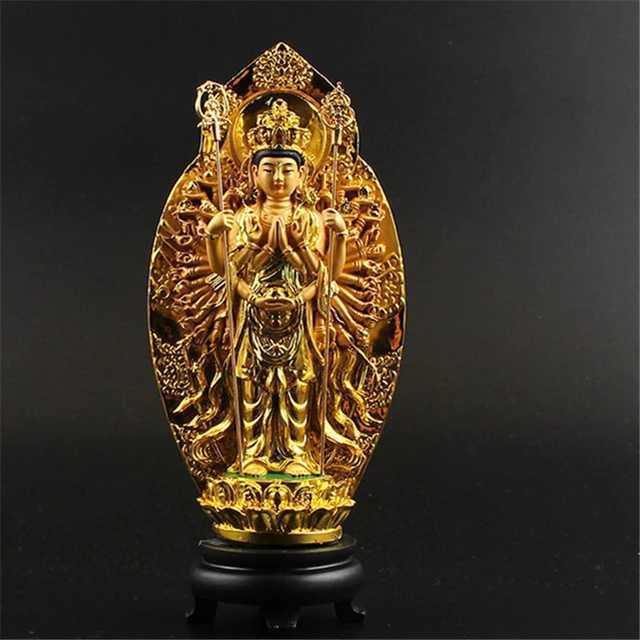 楽天市場】黄金 仏教美術 千手観音菩薩 ゴールド 風水 置物 インテリア