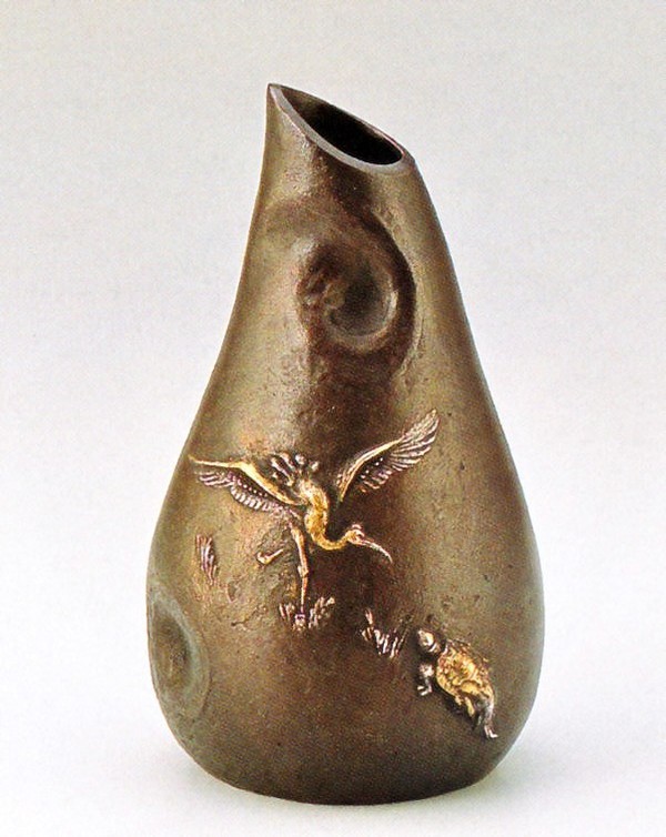 ♥高岡銅器 内免紫峰 銅製 亀之図 花器 花瓶 骨董品 ♥高岡銅器 内免