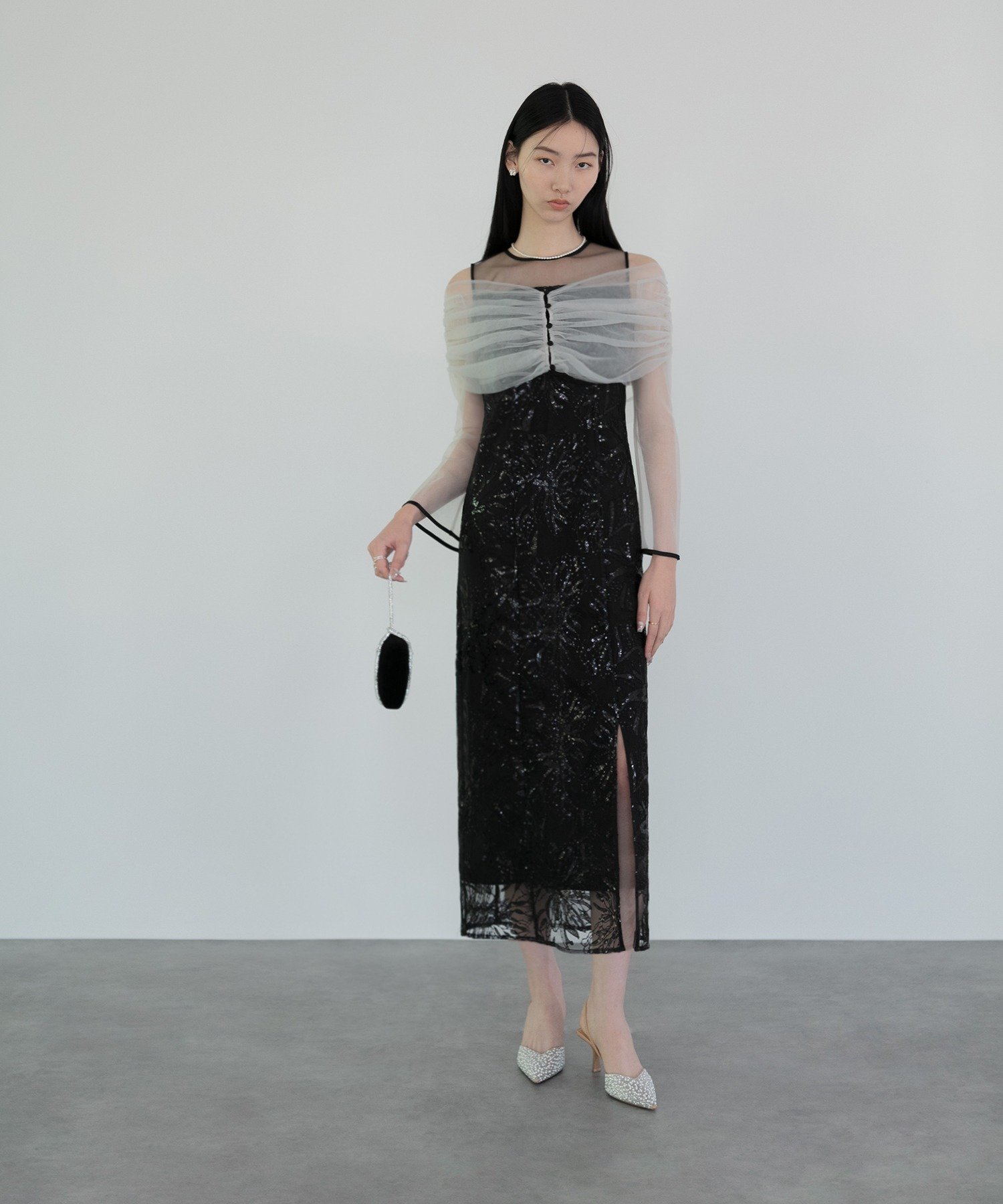 Leja｜LEJA-チュールオフショルダー花柄Iラインワンピースドレス 結婚