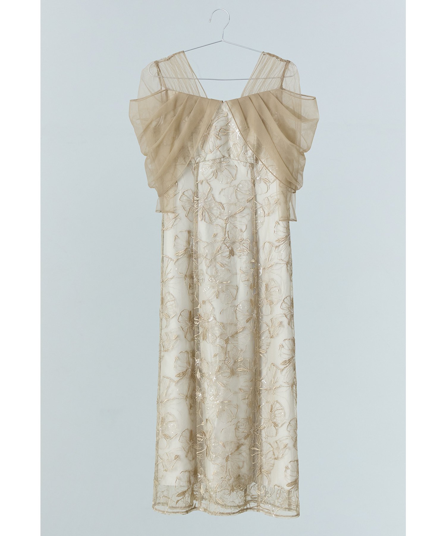 bflat｜オフショルダースパンコール刺繍レースドレス 結婚式 成人式