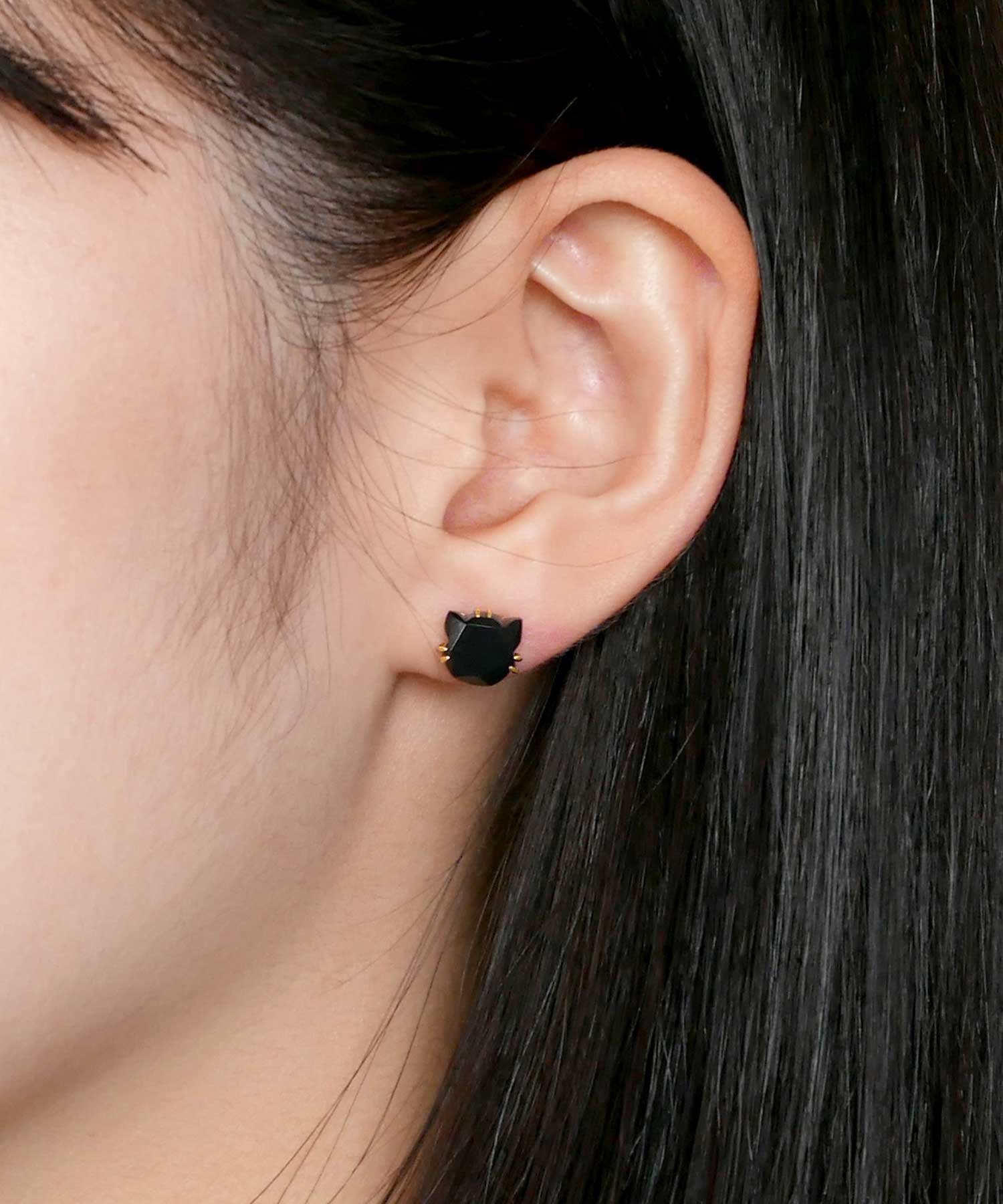 va vendome aoyama｜K10YG ねこ ブラックカルセドニー ピアス(片耳用