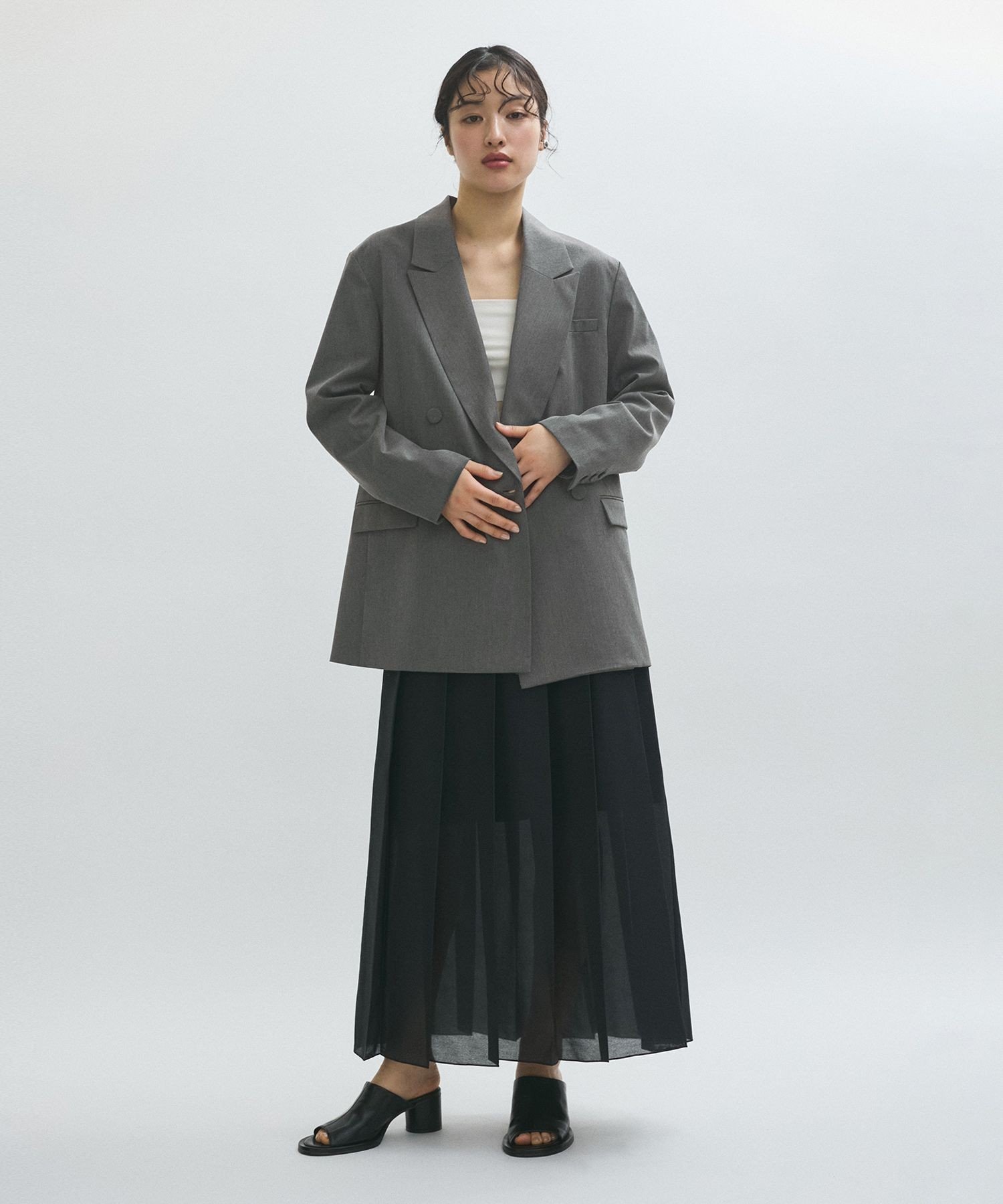 10／9迄 【epine】グレー プリーツ付きダブルブレストジャケット