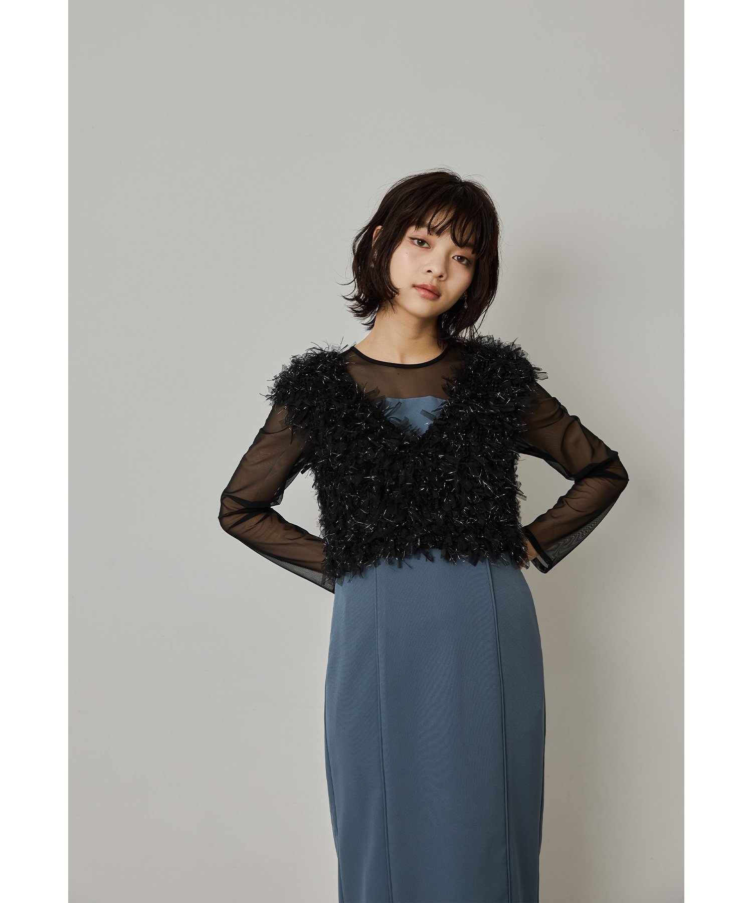 bflat｜フリンジグリッターベストセットドレス 秋冬 結婚式 成人式
