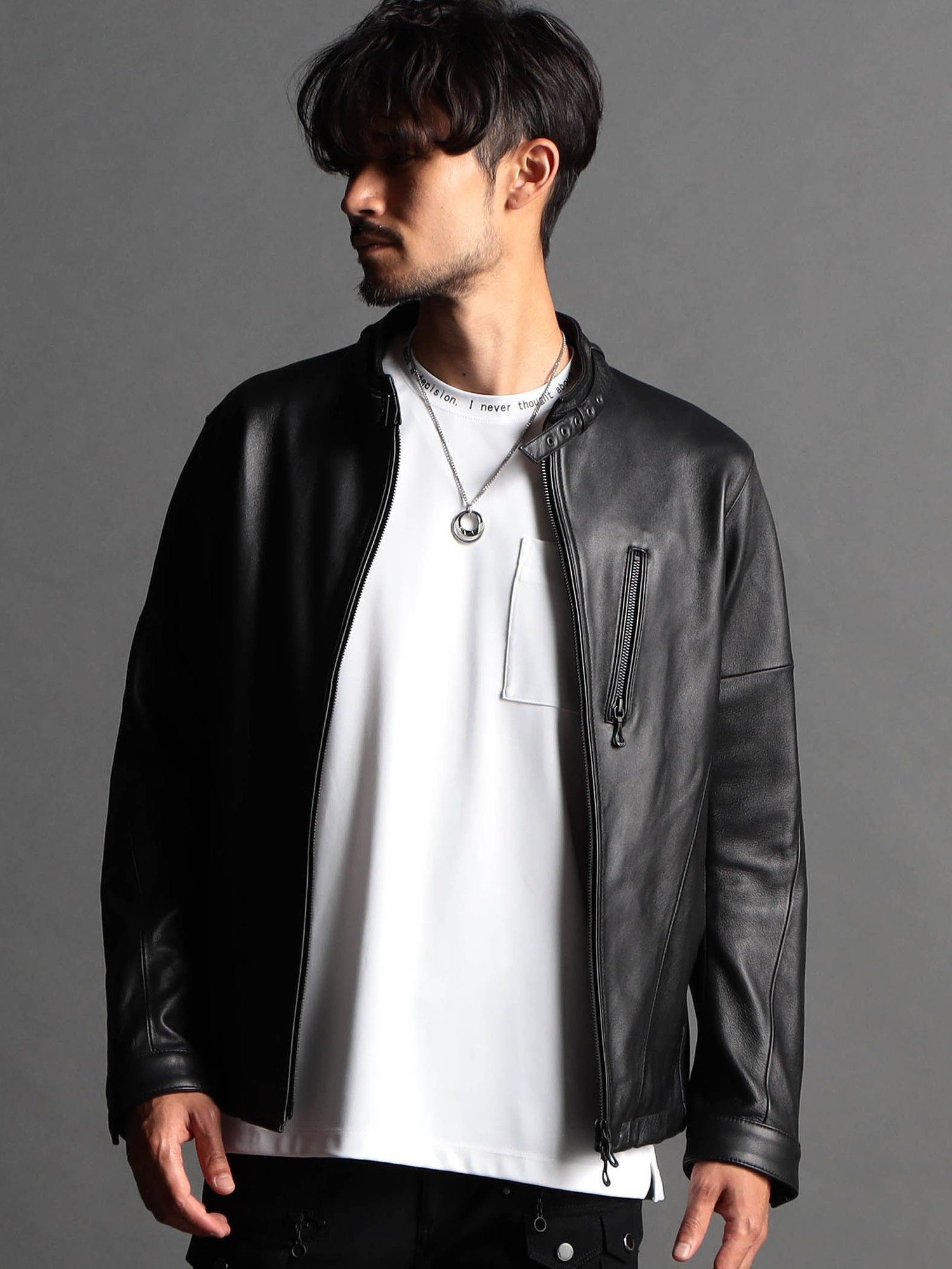 NICOLE ニコル牛革レザージャケット48 テーラード本革ライダース