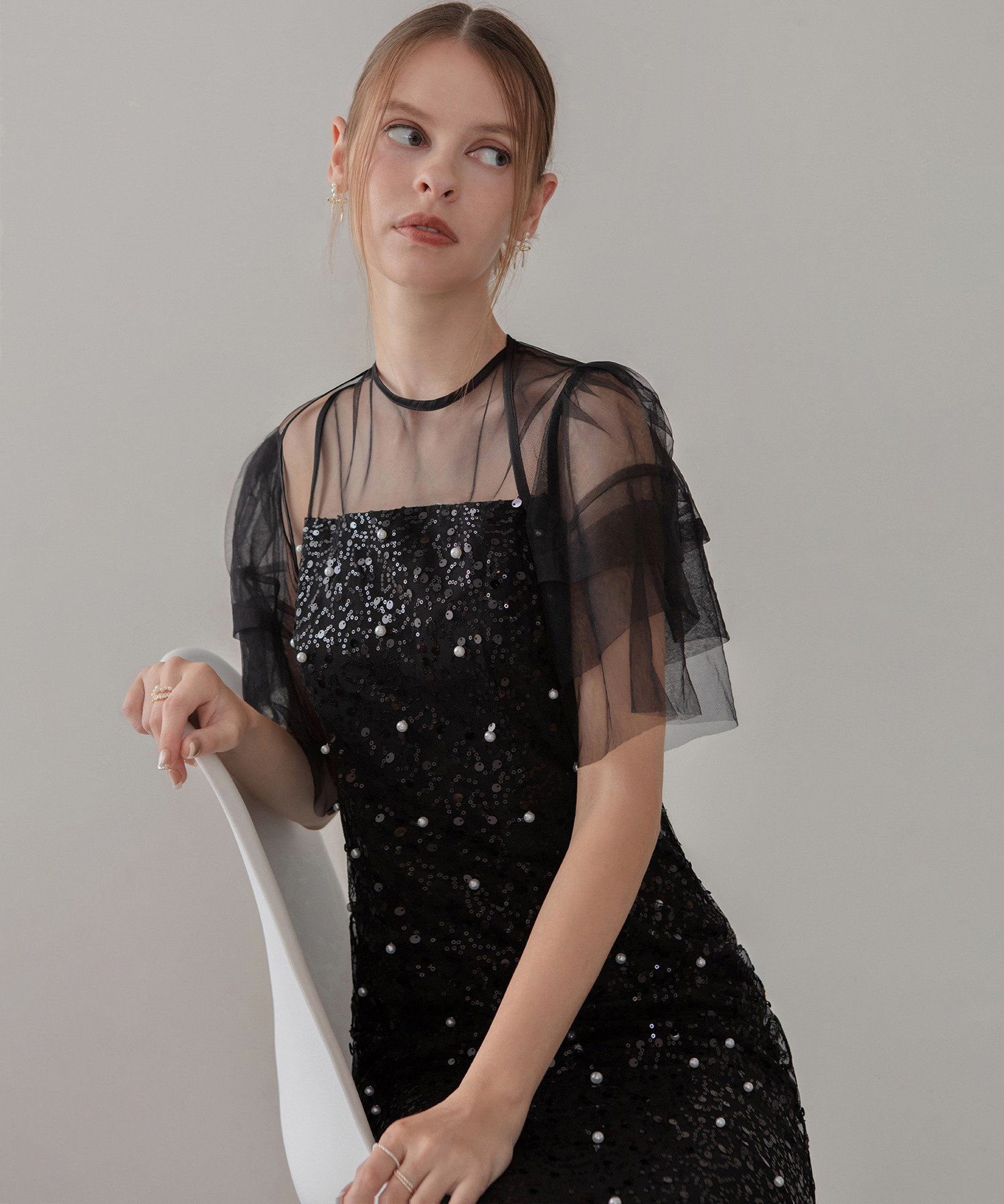 Leja｜Leja-スパンコールパールミックスボレロIラインワンピースドレス