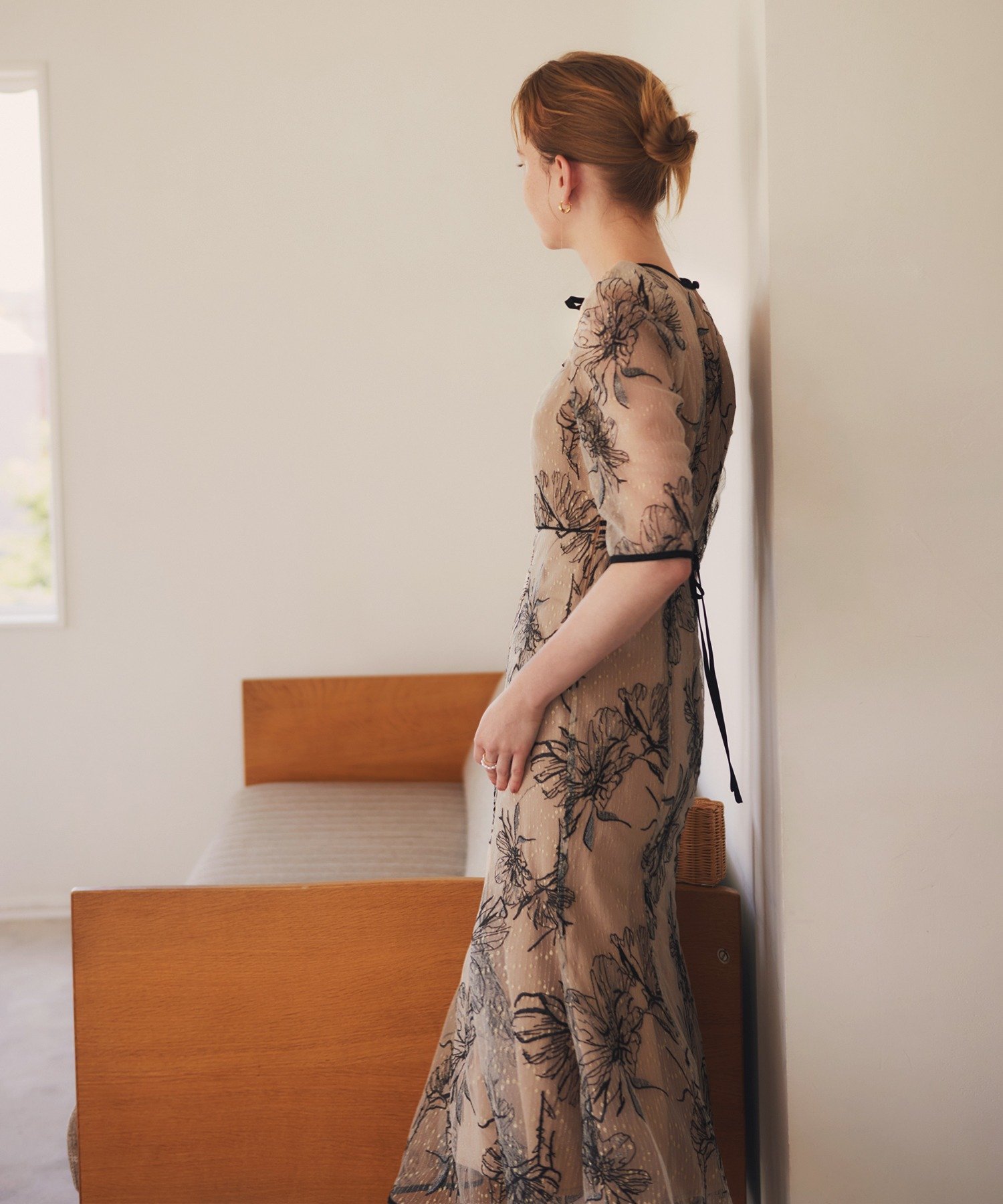 Leja｜LEJA-花柄フロントバックリボンパフスリーブマーメイドロング