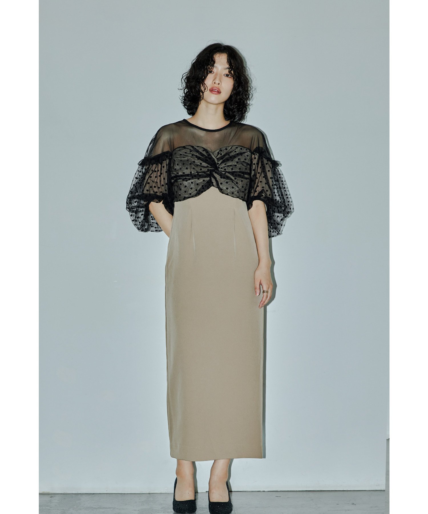 bflat｜フロッキードットワンピース パーティードレス オケージョン