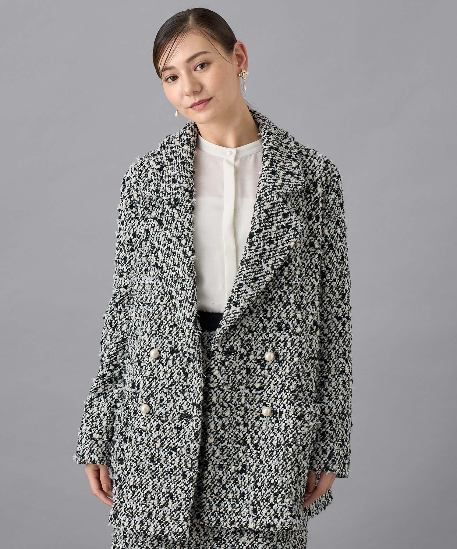 ANAYI｜【セットアップ対応商品】モノトーンリボンツイードコート