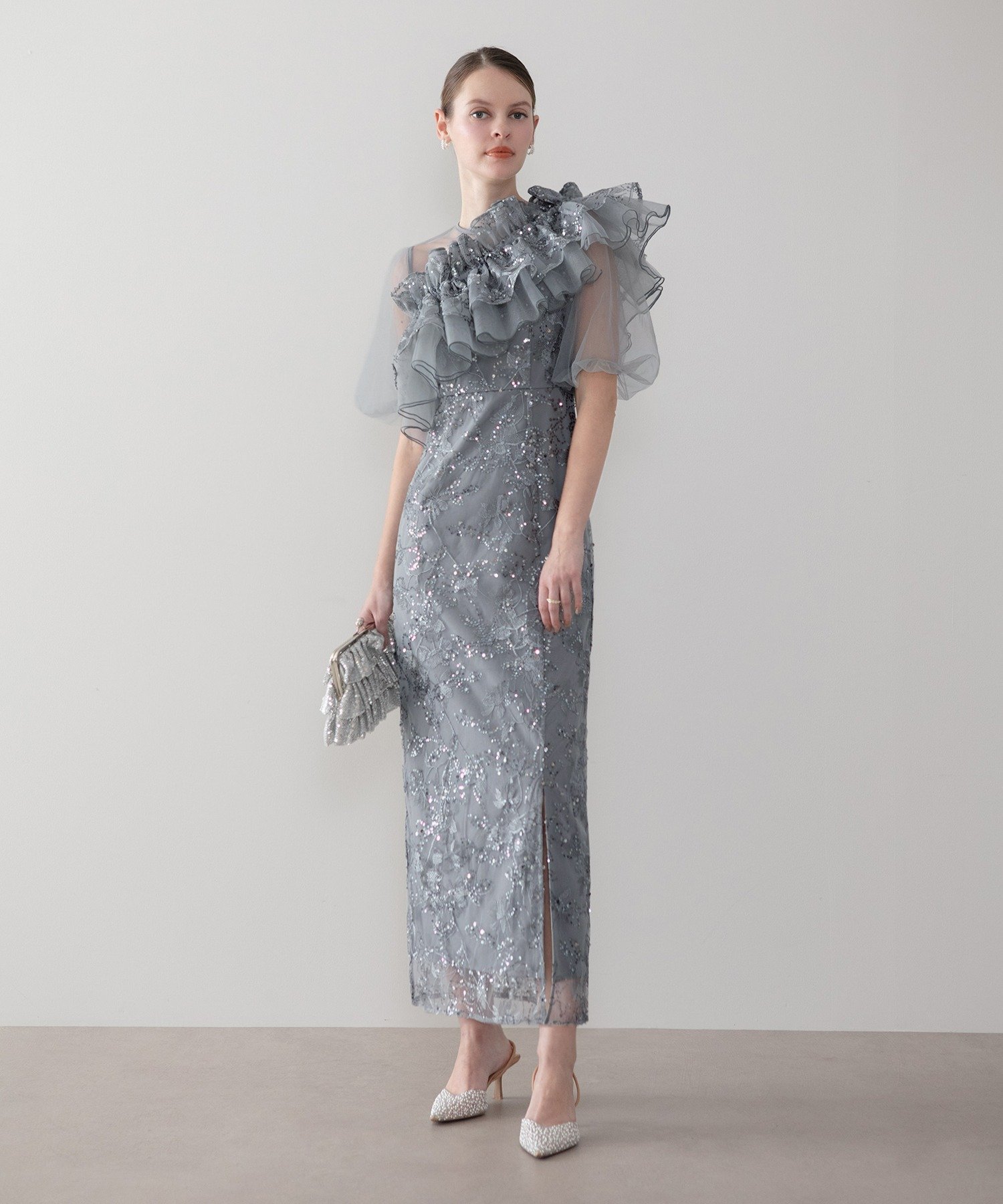 Leja｜3WAYチュールラッフルフラワースパンコールIラインワンピース