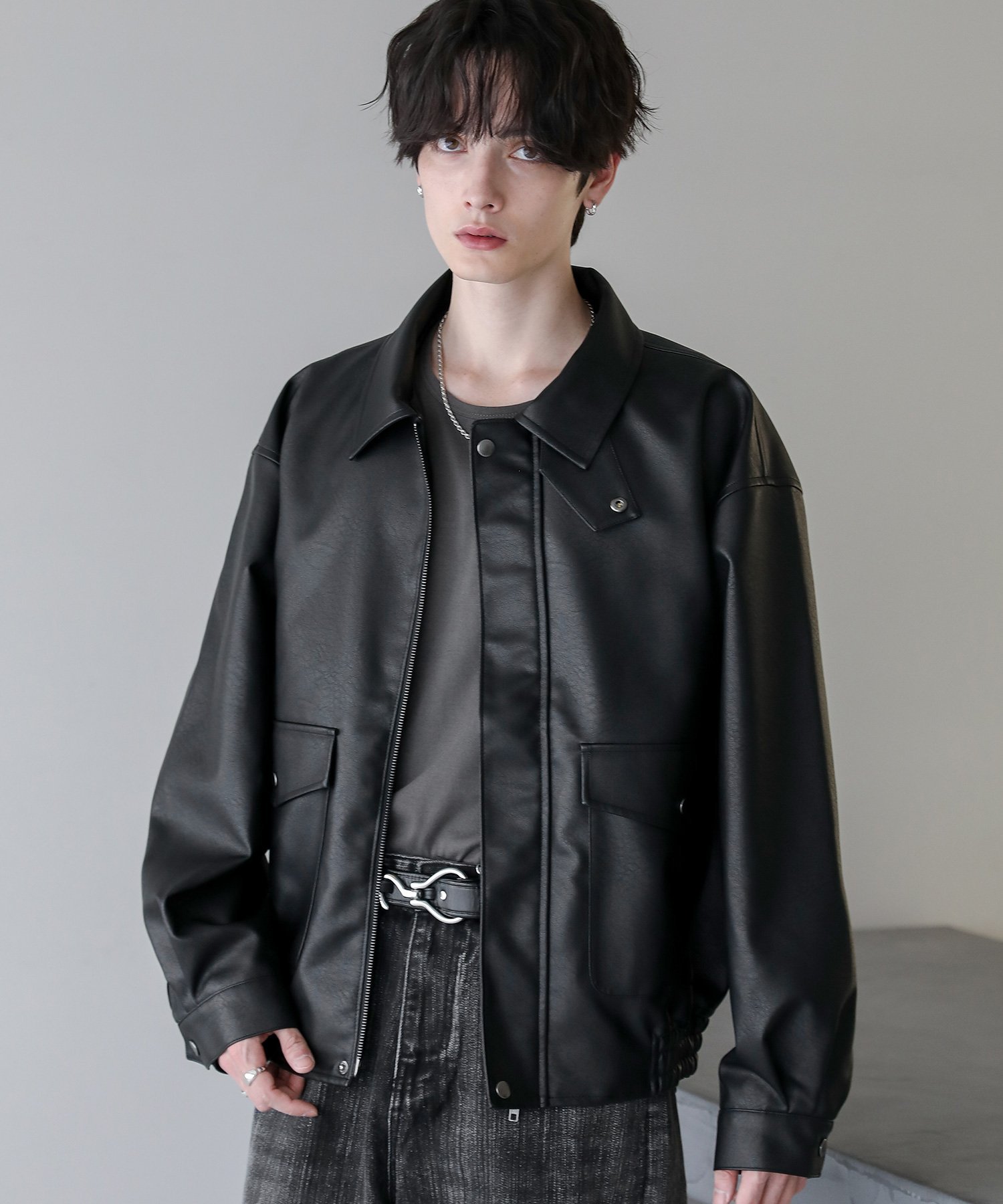 THE CASUAL｜ヴィンテージ加工 PUレザー A-2ショートブルゾン