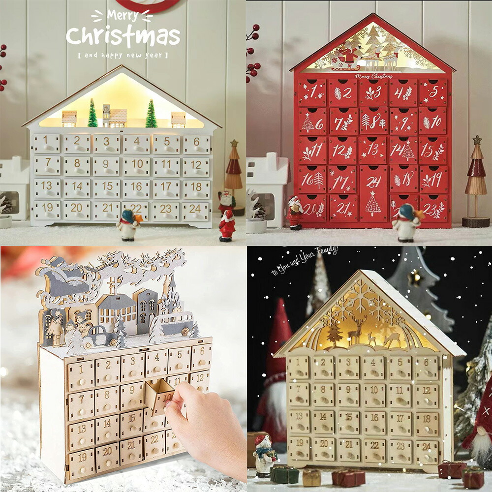 楽天市場】アドベント24日間カウントダウン 木製 小さな引き出し LED