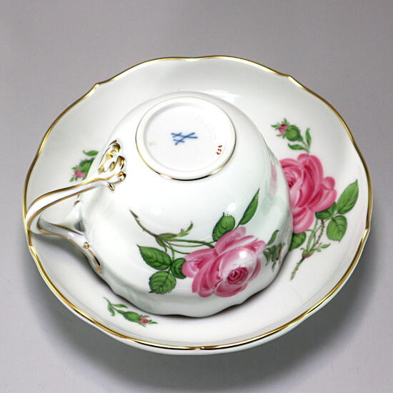 マイセン ピンクローズ 金彩プレートペア マイセン ピンクローズ 金彩