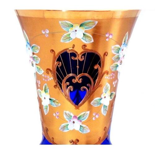 ボヘミアンクリスタル フラワーベース 金彩 ブルー エナメル 【公式通販】