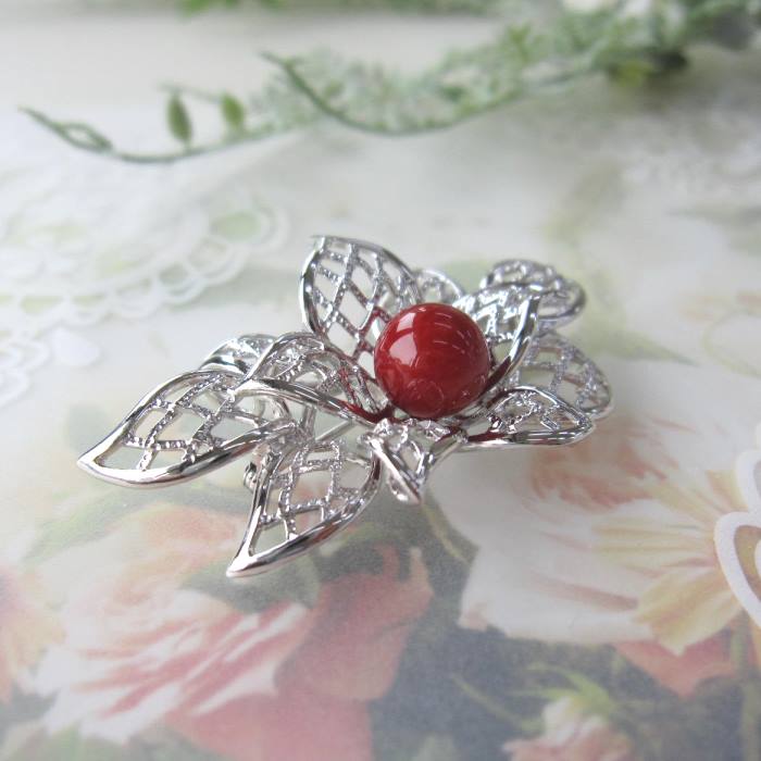 楽天市場】日本 高知産血赤珊瑚 ブローチ ペンダント兼用 8.8ミリ 花