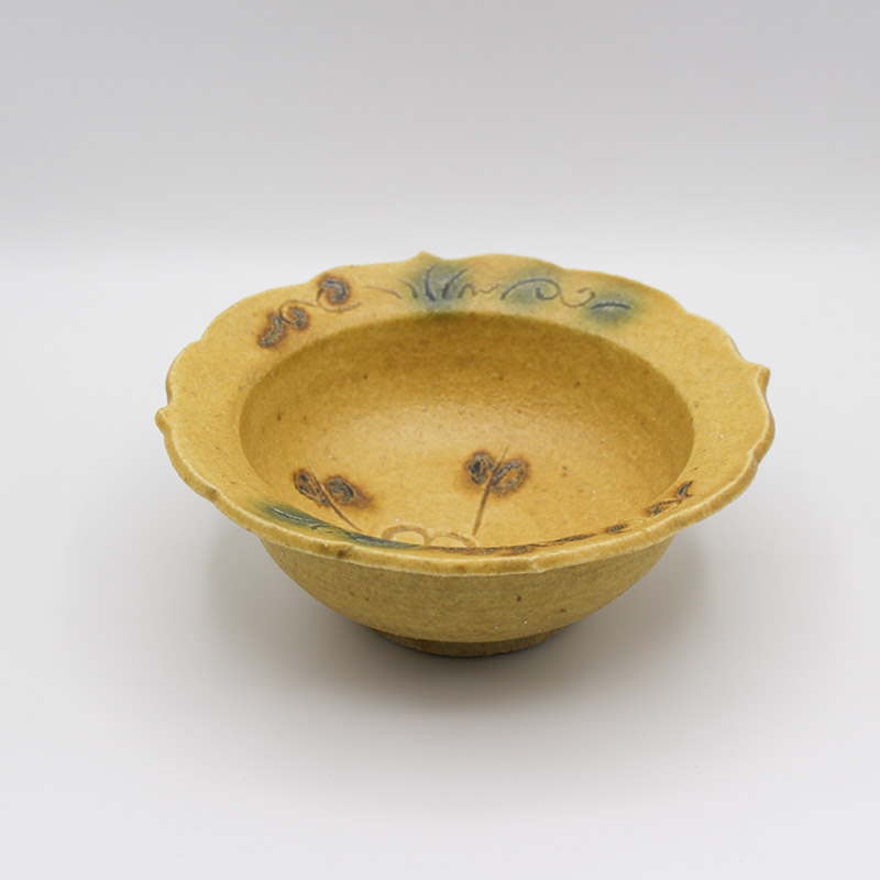 織部焼 瀬戸焼 名工 松原老松作 織部釉 麦藁文様 手焙 火鉢 花入れ 鉢