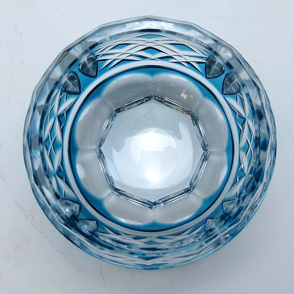 超希少品☆復刻 薩摩切子 復刻 阪本光男作 薩摩切子 藍色切子脚付杯 共