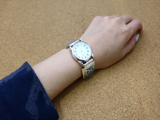 腕時計古物手巻き時間ターコイズ族インレイバンドノスタルジック