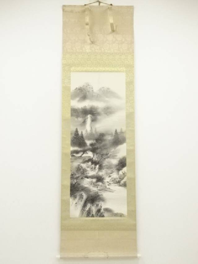 大 華 作 絹本水墨山水画 中島清堂 極め箱在 良好状態 大 華 作 絹本