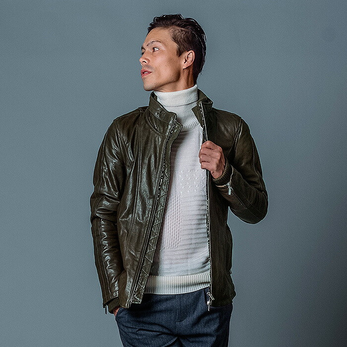 YJ125シングルライダースL 山羊革 黒 エポレット 裏地カーキ YJ125