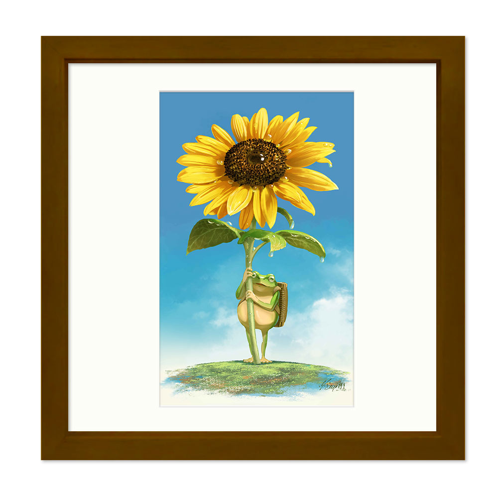 油絵 絵 絵画インテリア額付(青緑＋金色の枠) F4-051120 女子ひまわり
