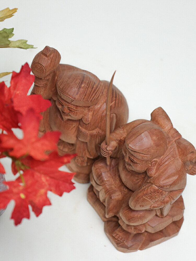 楽天市場】恵比寿大黒 木彫り一刀彫 / 素材：けやき（置物 木彫 縁起物