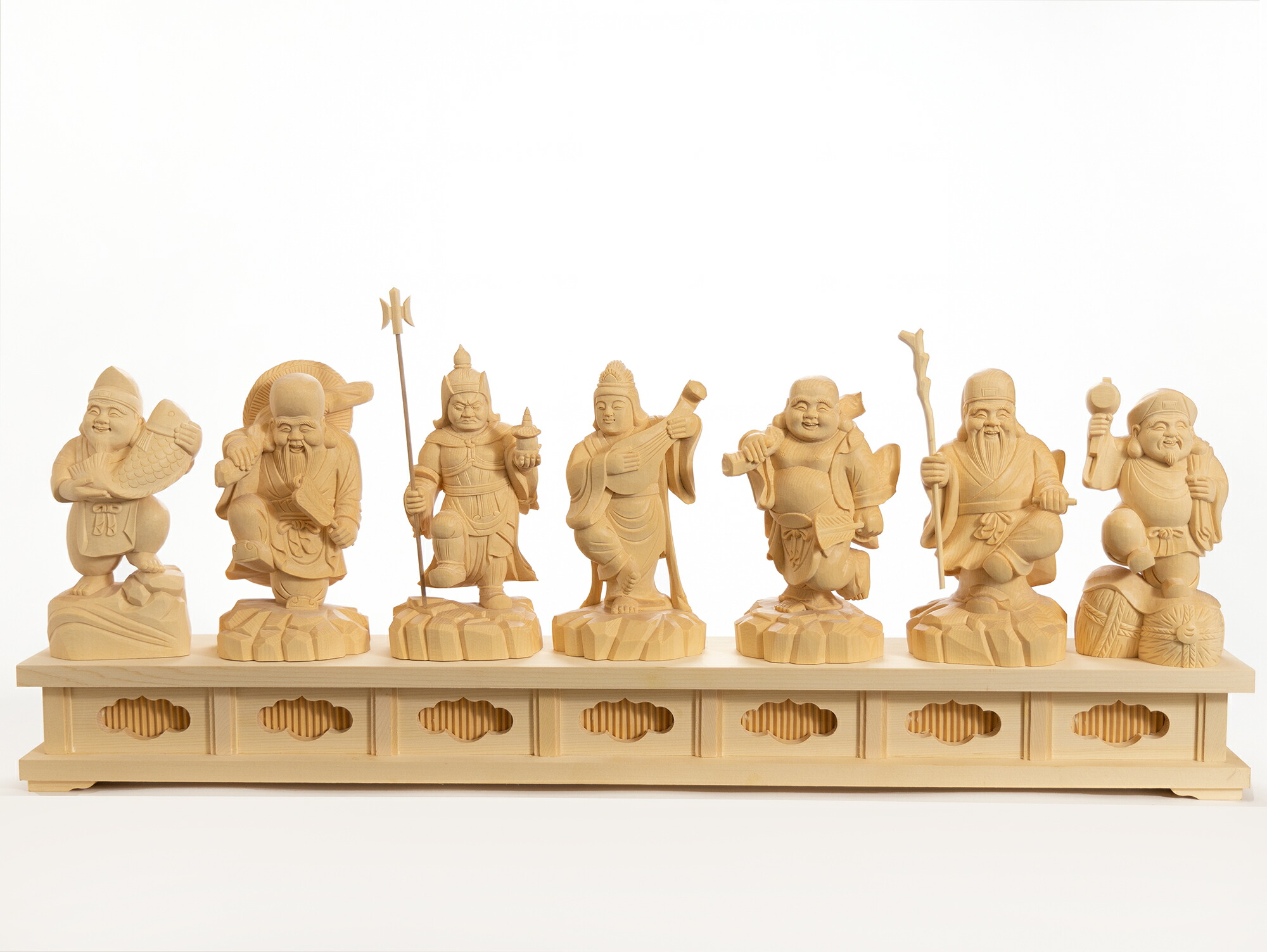 大型・縁起物】木彫り 七福神 彫刻 置物 一刀彫 天然木 高さ135cm 欅