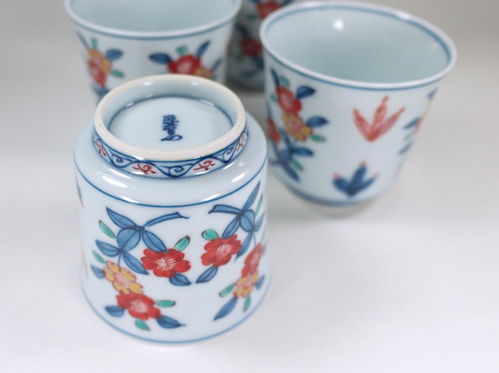 2169源右衛門古伊万里風桜図玉露茶器セット急須1客湯冷し1客湯呑5客