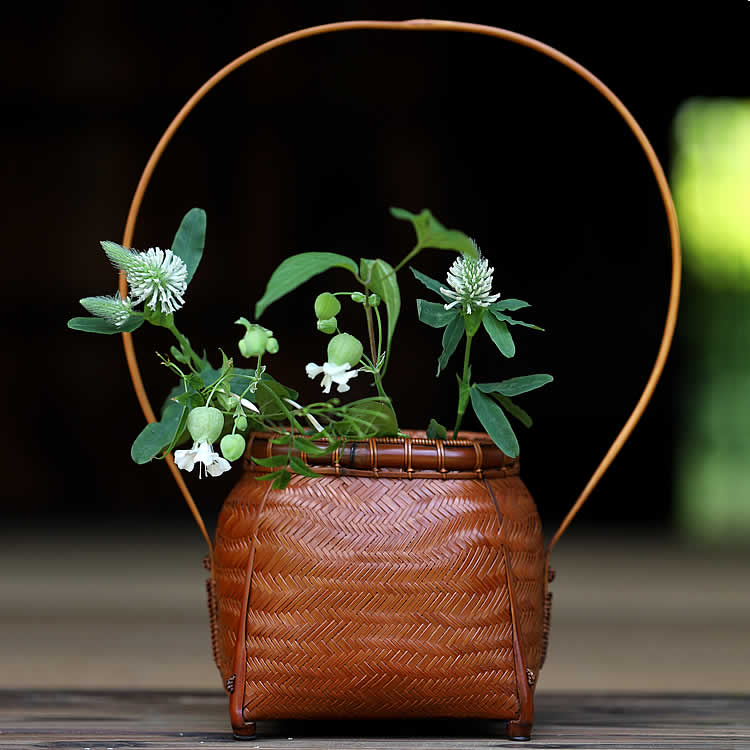 楽天市場】【一点限り】渡辺竹清作 煤竹花篭（口楕円手付）（Japanese