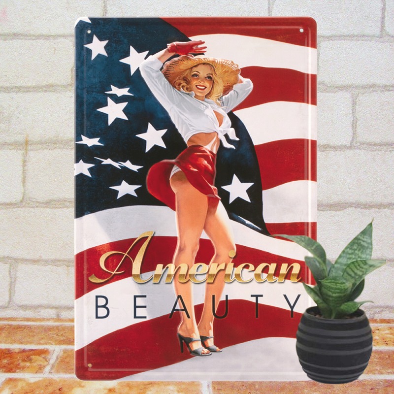 楽天市場】ブリキ看板e アメリカンビューティー セクシーガール 星条旗