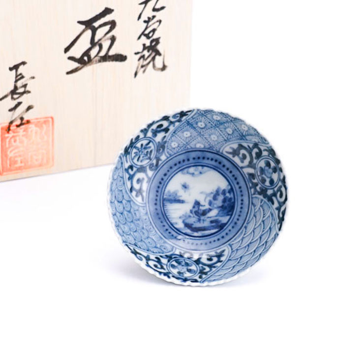 青いストライプ模様の陶器盃 古染付捻盃 明時代末期 景徳鎮 骨董品 古