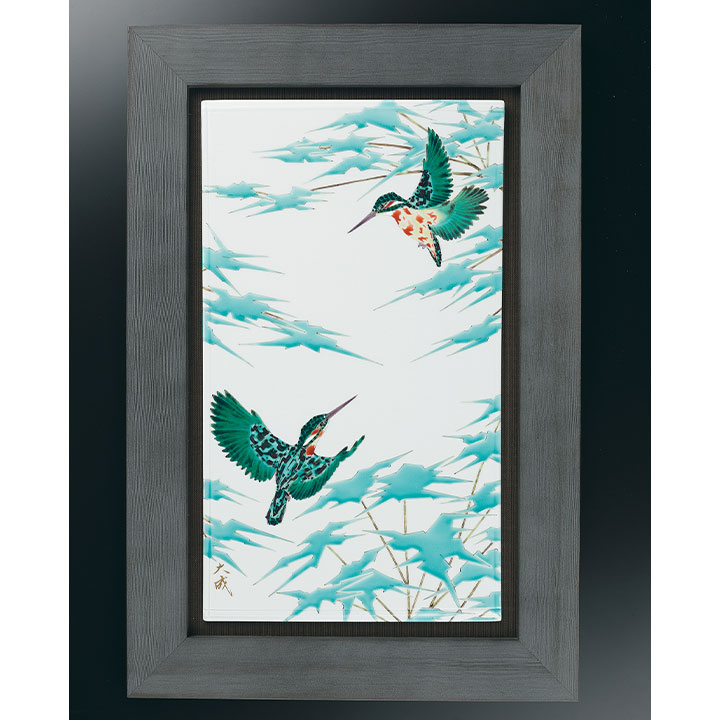 京都嵯峨野 佐分利 正作 【 七宝陶額 魚 】 木枠額装品 【公式通販】