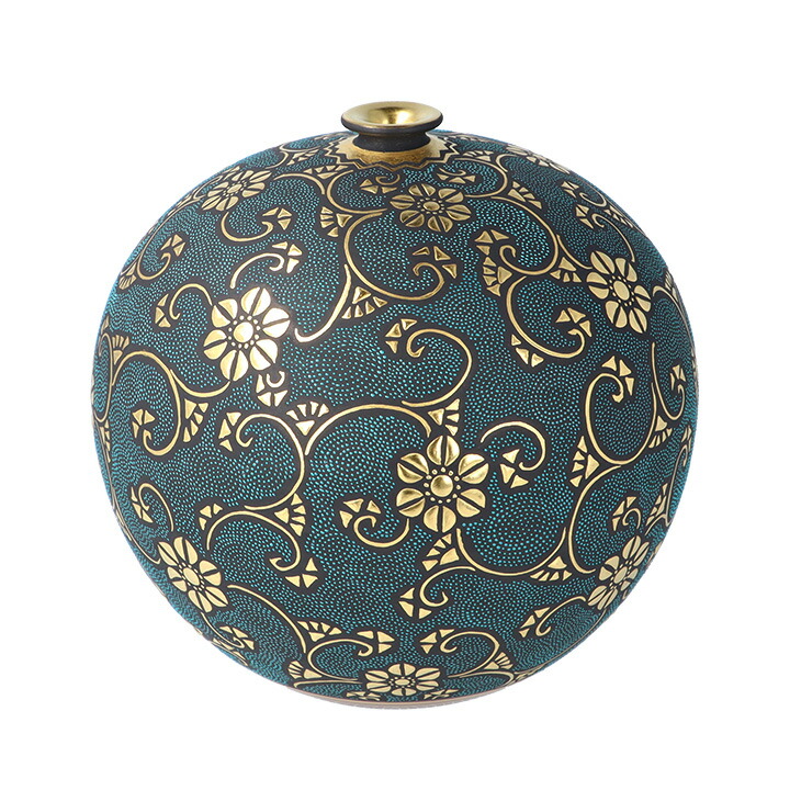 (美品) 九谷焼 仲田錦玉作 青粒 香枦 美品 九谷焼 仲田錦玉（二代目）九谷焼香炉 渦打青粒鉄仙二重唐草 : 北山堂