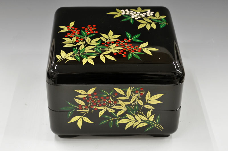 楽天市場】厄払い南天重箱黒内朱 6.5 二段重 南天[会津漆器][厄除け
