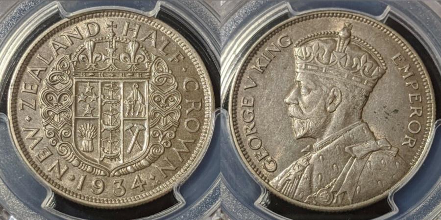 ニュージーランド 1/2クラウン銀貨 1935年 極美品 希少 レア 古銭