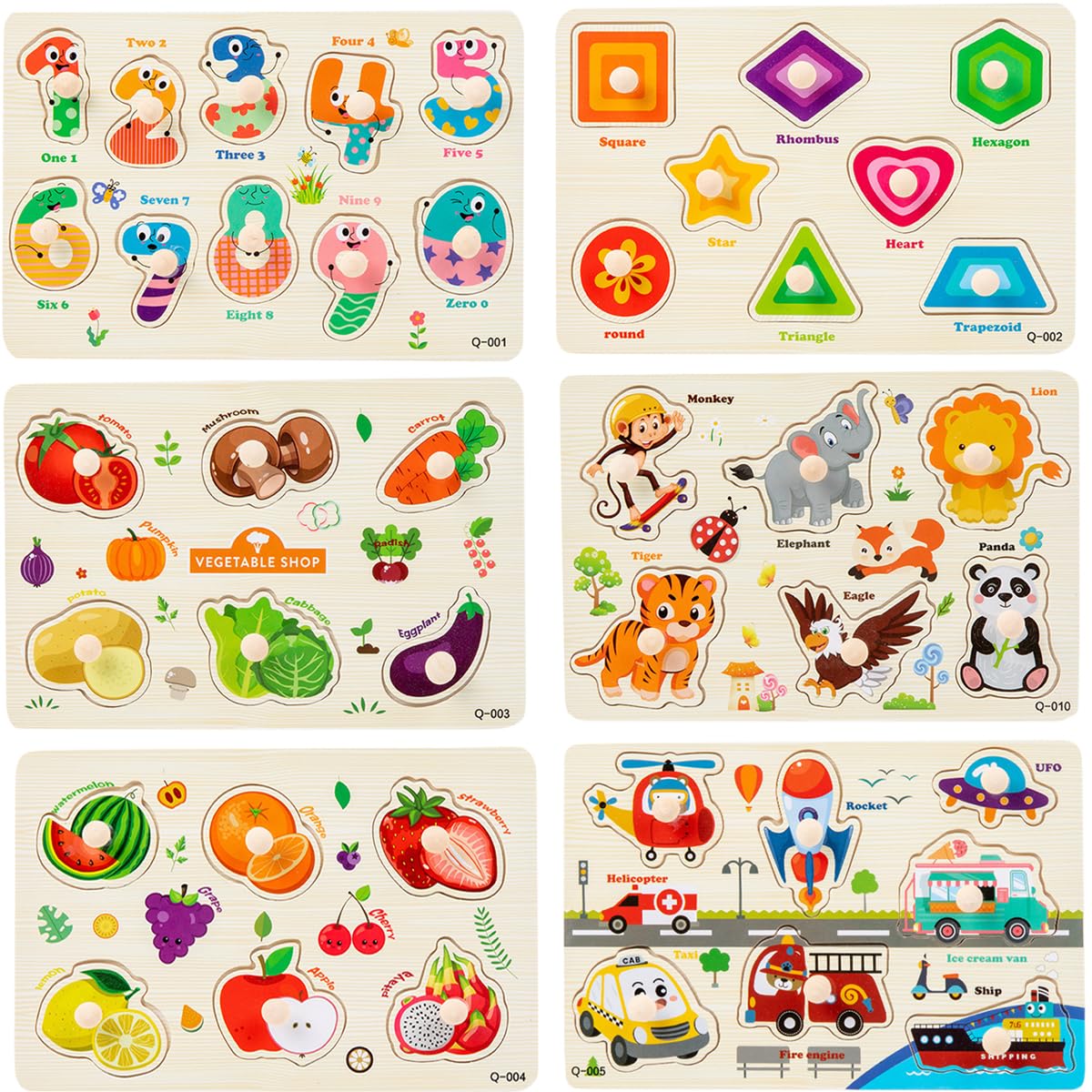 楽天市場】木製パズル 6種類シリーズ 型はめパズル 1 2 3 4歳幼児早期