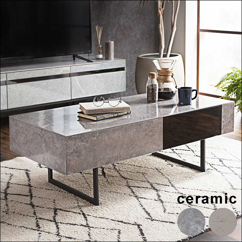 モダンテーブル 石材風天板