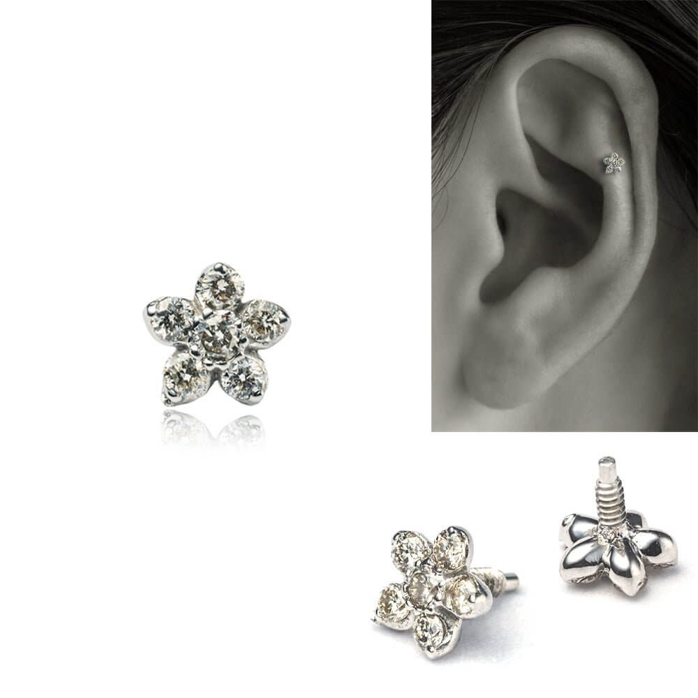 楽天市場】K10 ダイヤモンド フラワー ボディピアス │ 16G/14G